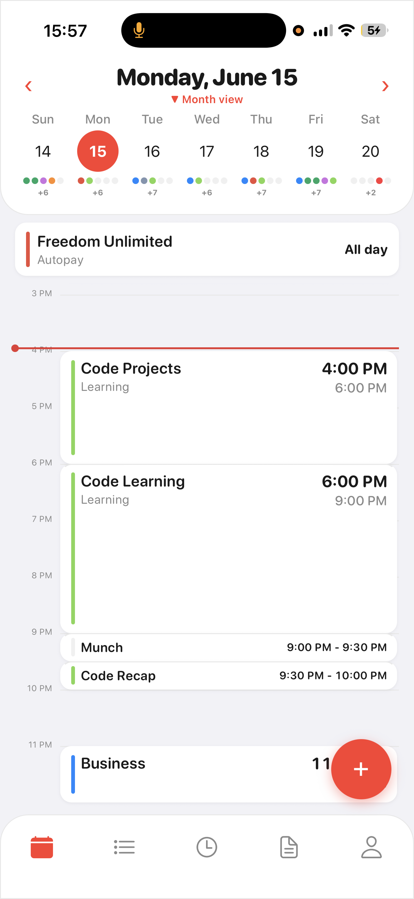 Divux calendar day view with scheduled events